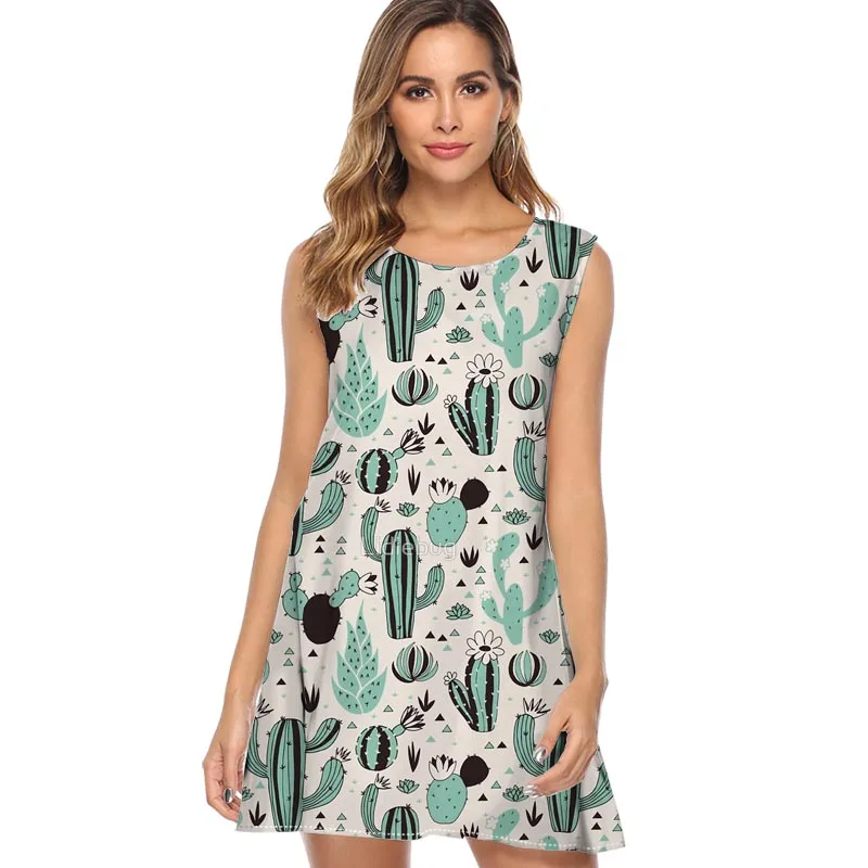 

Cat Folk women dress new summer 2019 women party printed casual mini dress Sleeveless sexy Short fashion casual dress