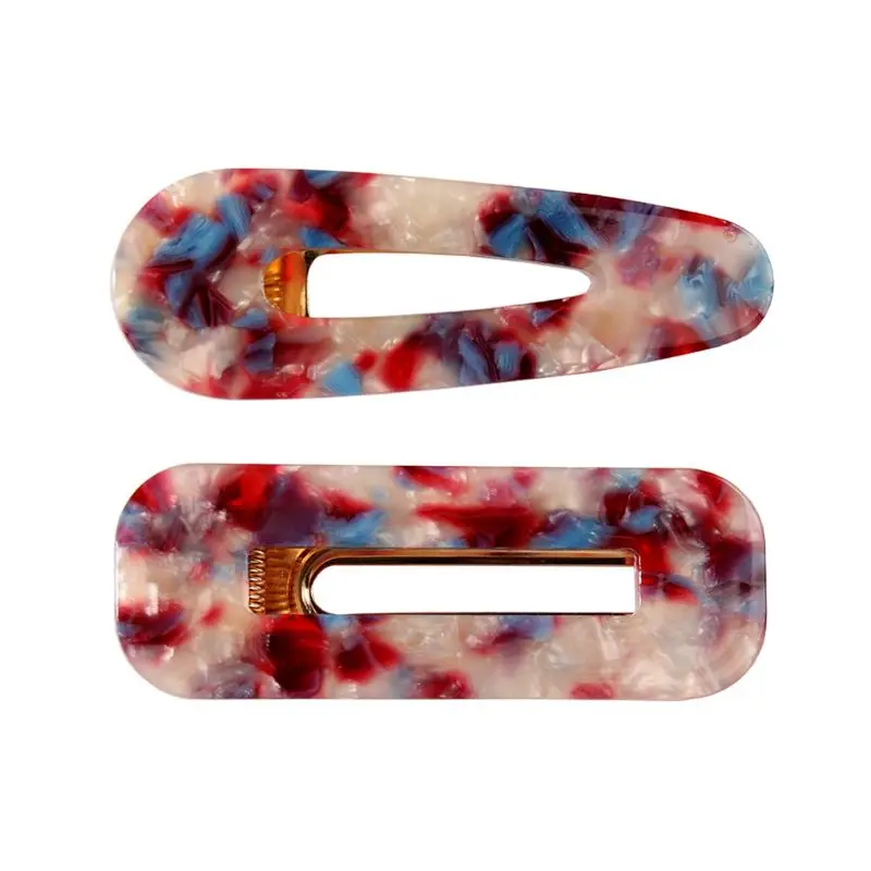 2PCS Acrylic Resin Hair Barrettes Alligator Hair Clips,1pcs Hair Clips Marble Pattern Hairpins Geometric Alligator Clips for Wo