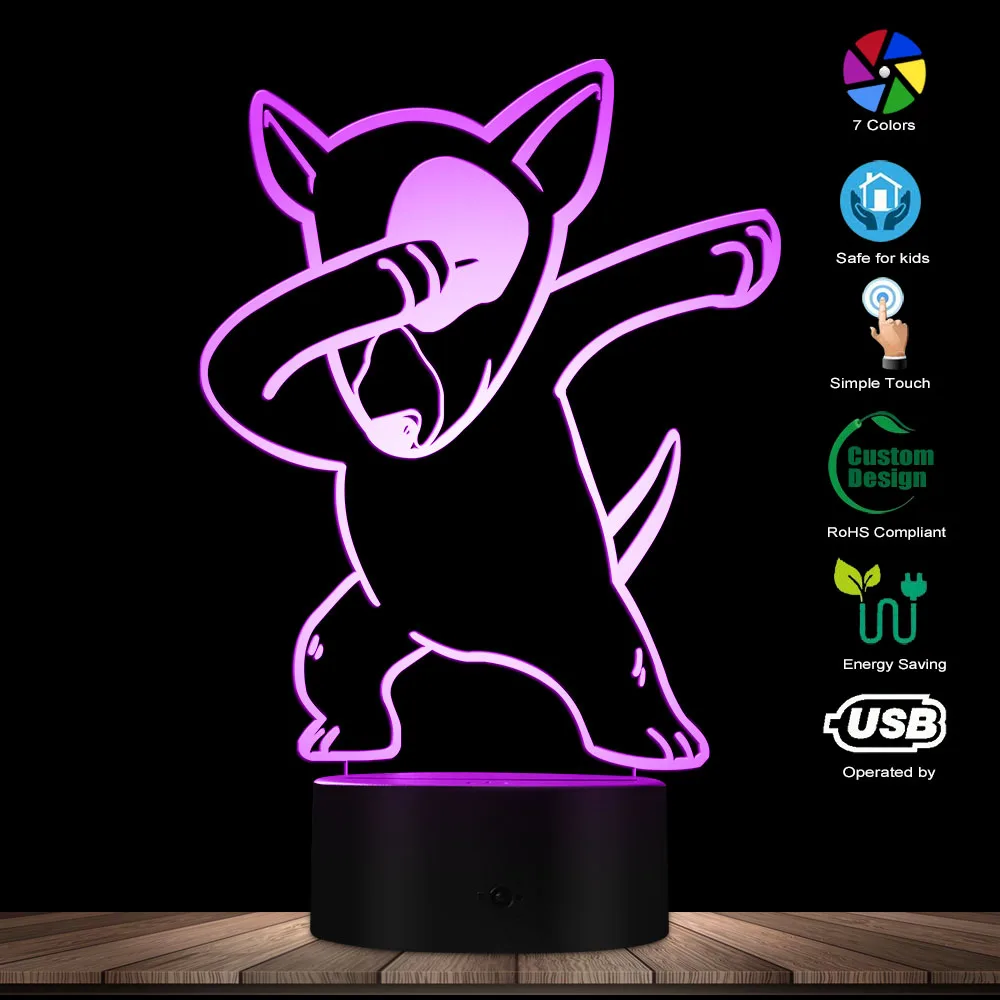 Светильник Dabbing Bull Terrier 3D светильник с оптической иллюзией ночник USB светящийся