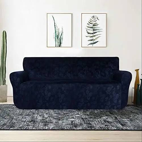 Navy Blue Бархатный Чехол для дивана, Мягкий Нескользящий протектор для мебели, 1 шт., спандекс, тиснение, Цветочный диван, диван для влюбленных, чехол для дивана - Цвет: Navy Blue