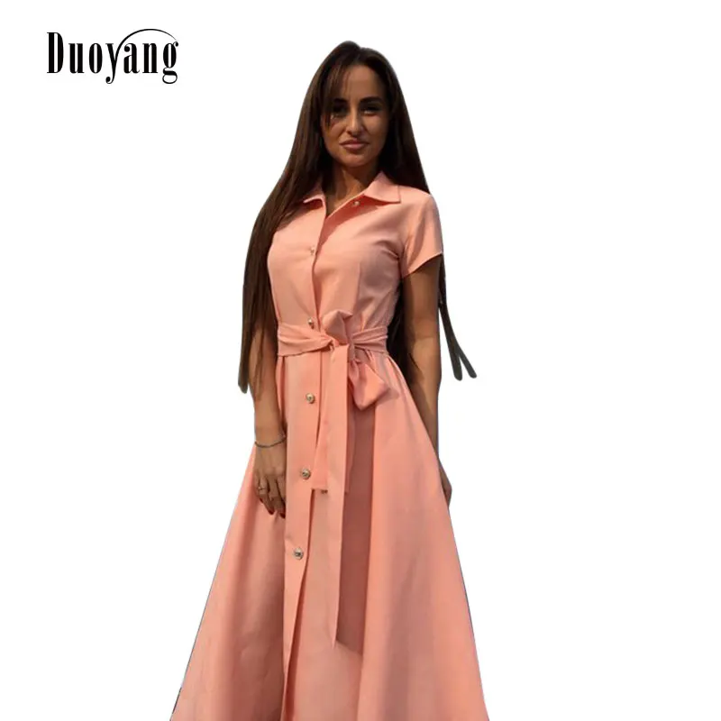 Женское однобортное платье с поясом привлекательное однотонное рубашка