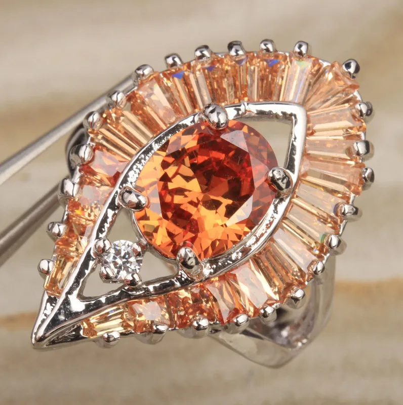 

Eye-catching Orange Champagne Morganite Gems Silver Plated Argent Sale Ring Size 6 / 7 / 8 / 9 S0912
