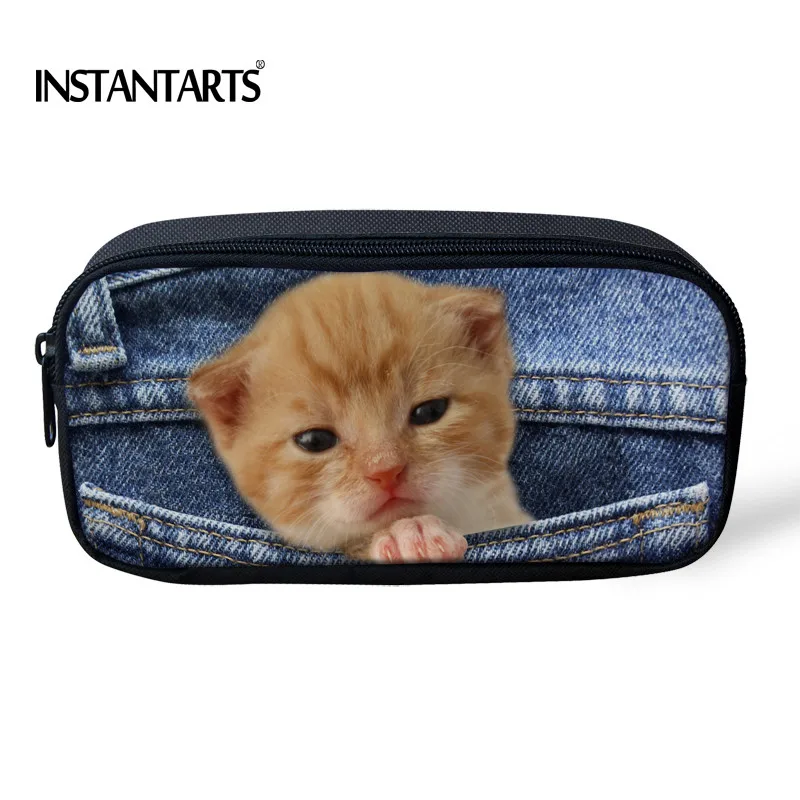 INSTANTARTS Kawaii 3D Поддельные джинсовые карман кошка/котенок печать детские карандашные Чехлы большие Студенческие карандаши сумка/сумки дорожные косметички - Цвет: CC1670K