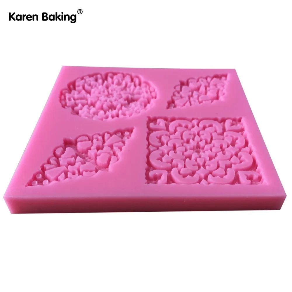 Три вида цветов силиконовая форма для торта кружевная кайма мастики кухонная