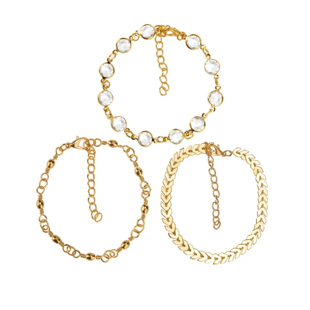 Набор ножных браслетов в богемном стиле с кристаллами и блестками для женщин