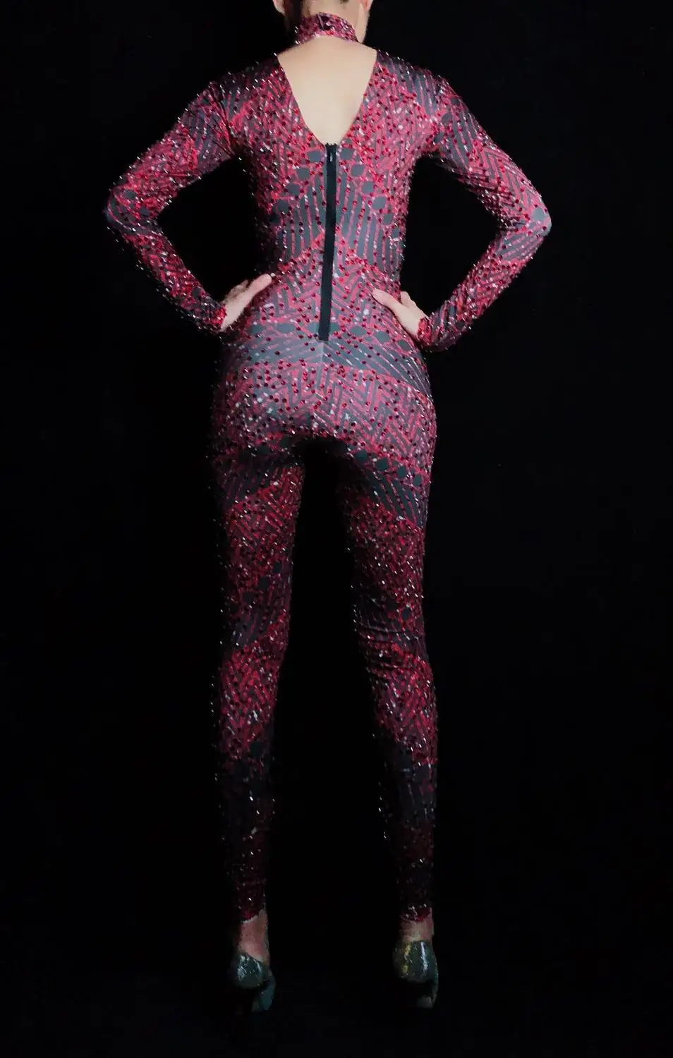 Новые женские блестящие стразы сексуальный комбинезон с длинными рукавами