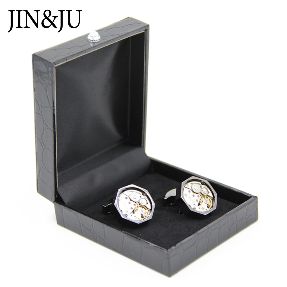 JIN& JU, черная коробка для запонок, 10 шт./лот, высокое качество, имитация кожи аллигатора, коробка для запонок, ювелирный чехол для переноски(за исключением запонок