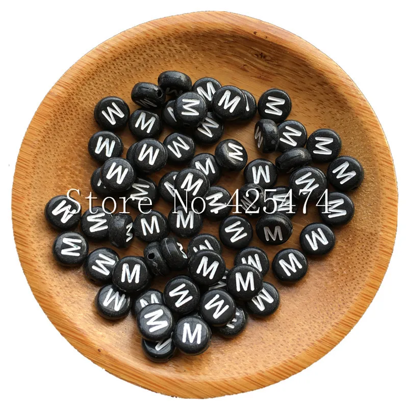 

High Quality Acrylic Letter Beads Single Initial M Printing Flat Coin Round Acrylic Plastic Spacer Alphabet Beads 4*7MM 500PCs