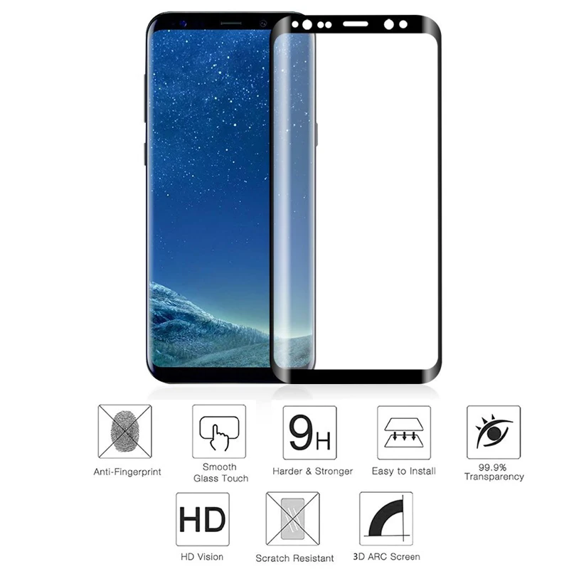 Полный закругленный протектор экрана закаленное стекло для Samsung S8/S9 Plus S9 + Galaxy Note 8
