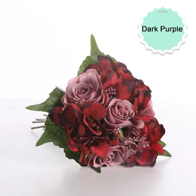 dark purple Искусственные цветы, шелковые розы, Гортензия, букет для дня рождения, дома, свадебные украшения, аксессуары, искусственные цветы, букет - Цвет: dark purple