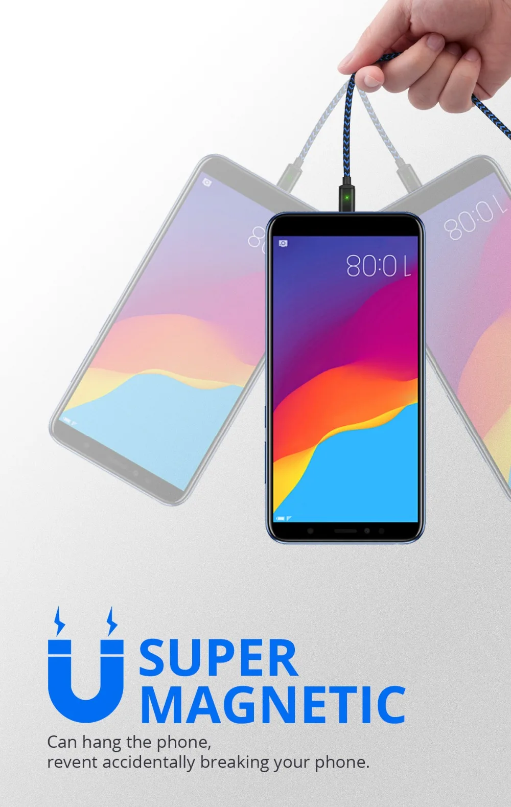 Магнитный кабель FONKEN Micro usb type-C, 1 м, 2 м, магнитный usb-кабель, 3 А, быстрая зарядка для зарядного устройства телефона, кабель type-C, мобильный светодиодный кабель для передачи данных