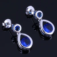 superb water drop blue cubic zirconia silver plated drop dangle earrings v1037