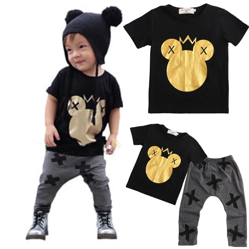 Toddler Kids Cartoon Mouse Clothes Sets Casual Short Sleeve Cotton Summer Wear Tops T-shirt+Casual Pant Outfits Set For Boys |