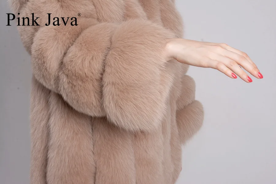 Розовая java QC8128 новое поступление женская зимняя шуба из натурального Лисьего меха горячая распродажа большой мех длинный рукав