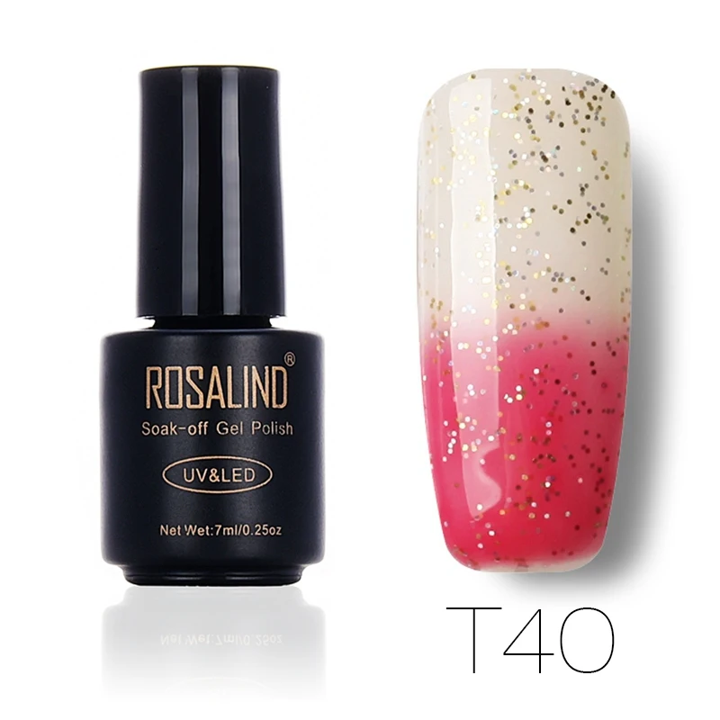T40 ROSALIND, 7 мл, меняющий температуру, лак для ногтей, отклеивается, лак для ногтей, гель, УФ-лампа для сушки, Термальный цвет, акриловая краска, верхнее Базовое покрытие - Цвет: T40