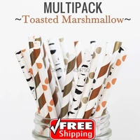 250pcs mixed 5 designs toasted marshmallows bulk paper straws uk blackgoldbrownorange stripedpolka dotbirchparty