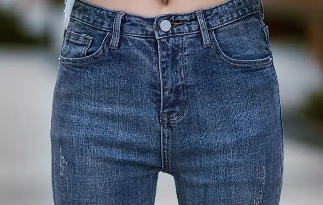 Джинсы женские длинные прямые повседневные брюки из денима с дырками смешанный