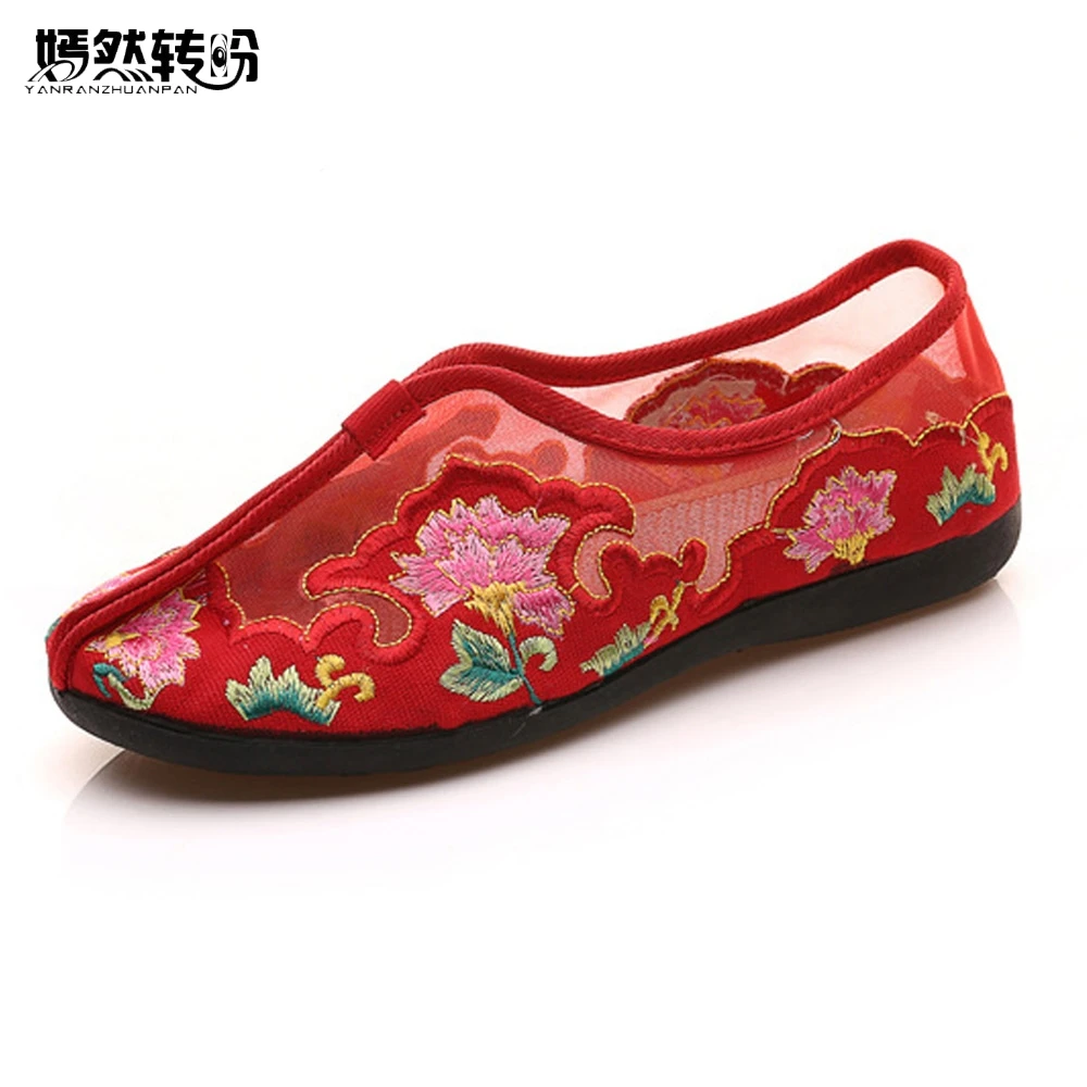 Китайская женская обувь на плоской подошве Летняя с вышивкой Повседневная