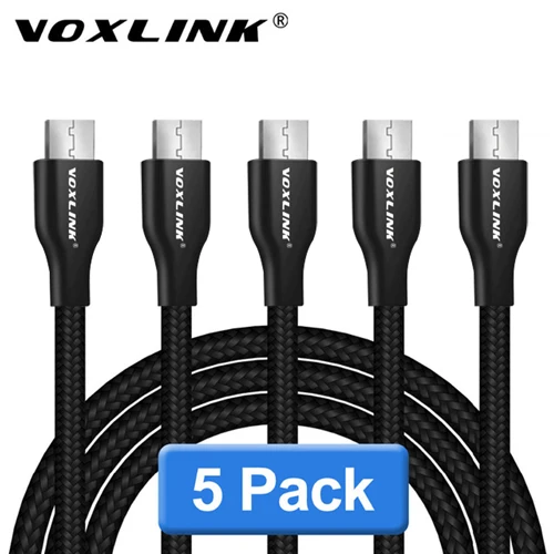 Black-5Pack VOXLINK Micro USB кабель для samsung S6 S7, быстрая зарядка, синхронизация данных, зарядный кабель для huawei, htc, Android, мобильный телефон, USB кабели - Цвет: Black-5Pack