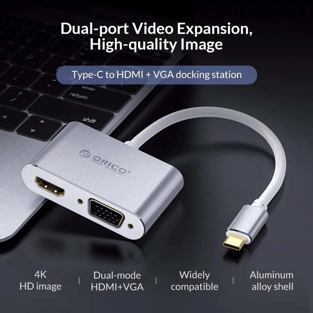 ORICO USB C к HDMI/VGA/DP концентратор для ноутбука мобильный телефон Macbook pro Алюминиевый сплав многофункциональный адаптер type C концентратор