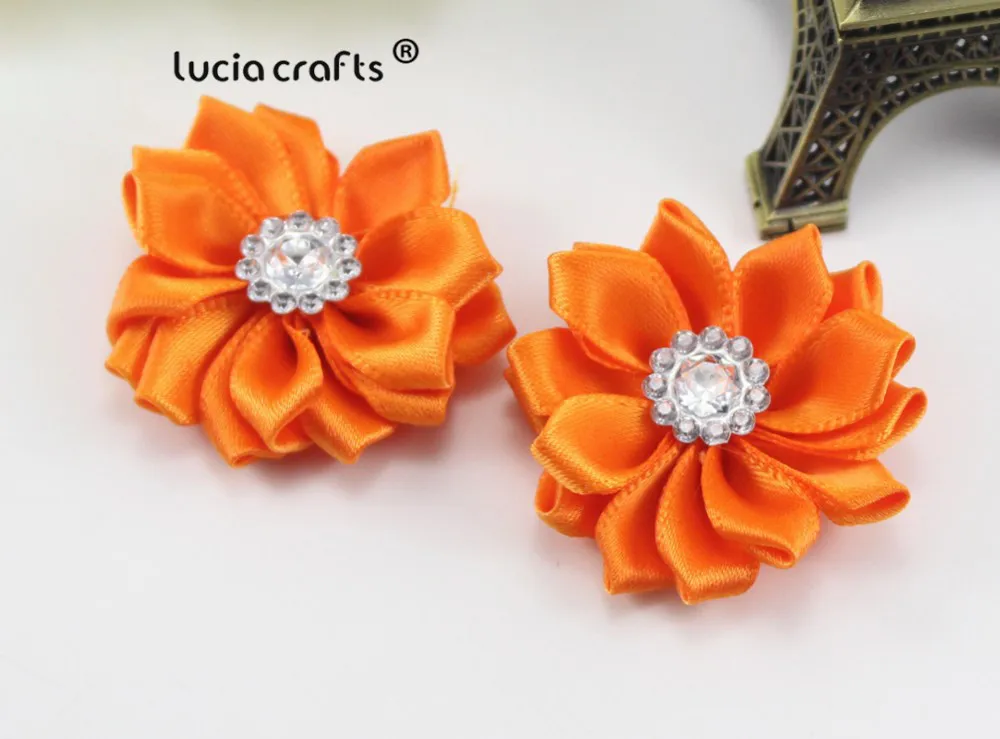 Orange 2pcs 2шт/6 шт 3,5 см разные цвета атласная лента ткань цветок Стразы ручной работы украшения Аппликации Аксессуары CB0311 - Цвет: Orange 2pcs