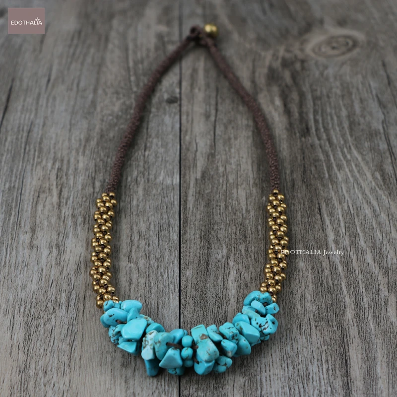 EDOTHALIA Vintage Style Brass Bell Beads Necklaces For Women Chip Blue Stone/ One Big Stone Pendants Maxi necklace Reloj Mujer | Украшения