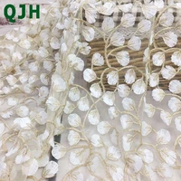 5y exquisite gold thread 3d embroidery lace fabricshigh quality white mesh openwork wedding accessories dress embroidered cloth