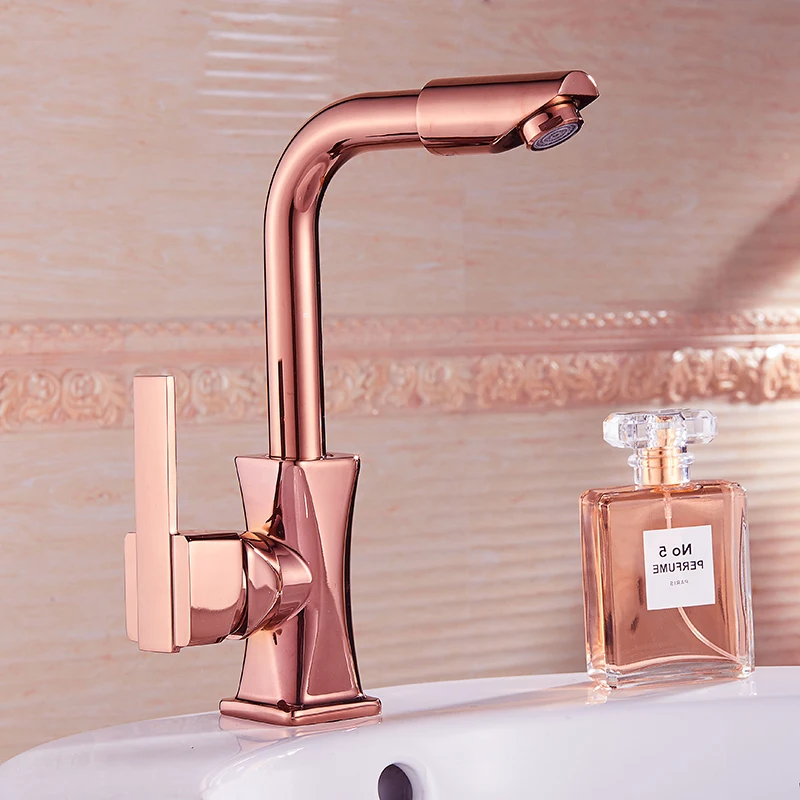 

Basin Faucets Rose Gold Deck Paint Mounted Bathroom Faucet Brass Bathroom Tap Mixer Crane Torneira Single Handle Hot Cold Faucet