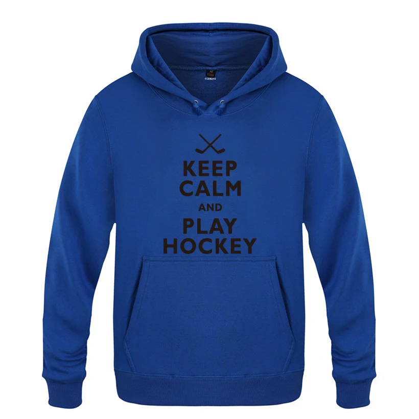 С надписью «Keep Calm and Play Хоккей Творческий толстовки, новинка Для мужчин Для мужчин с капюшоном пуловер с начёсом Толстовка