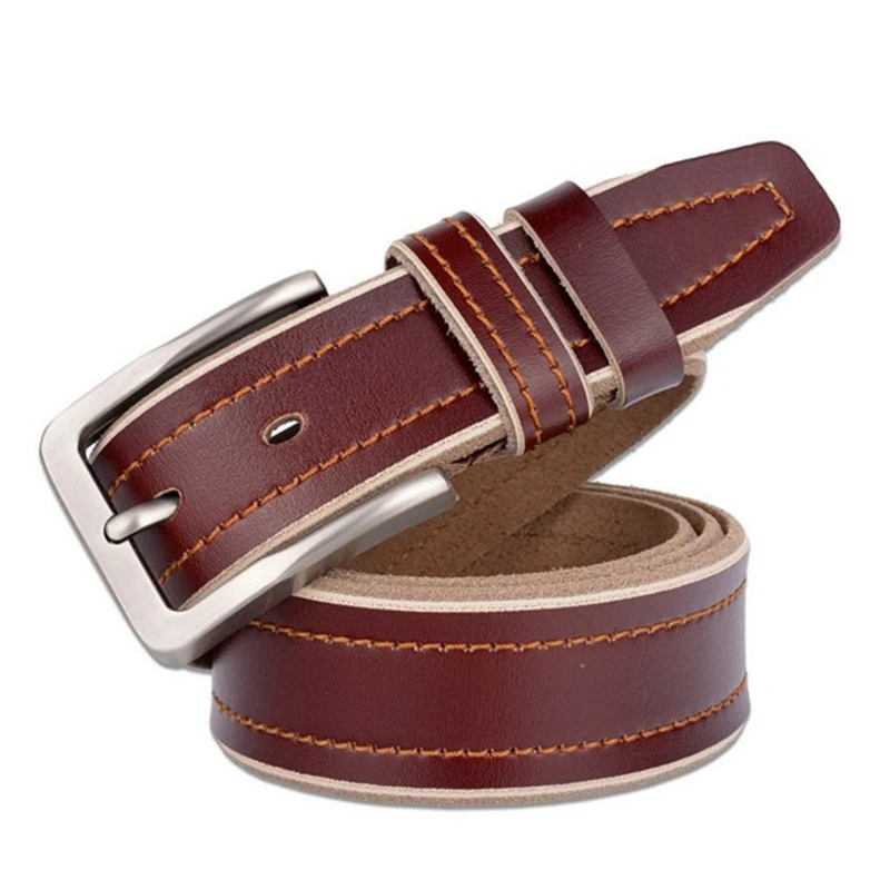 Мужской кожаный ремень SupSindy Черный Повседневный из натуральной кожи с пряжкой в