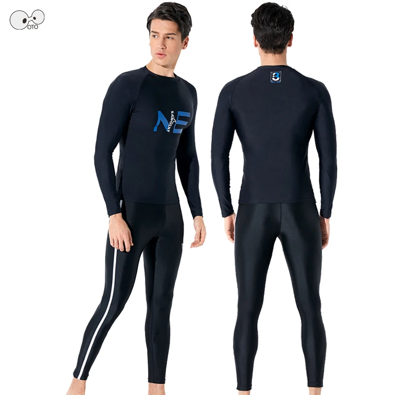 Новинка 2019 черный Мужской купальный костюм с длинным рукавом защитой от сыпи UPF50 +