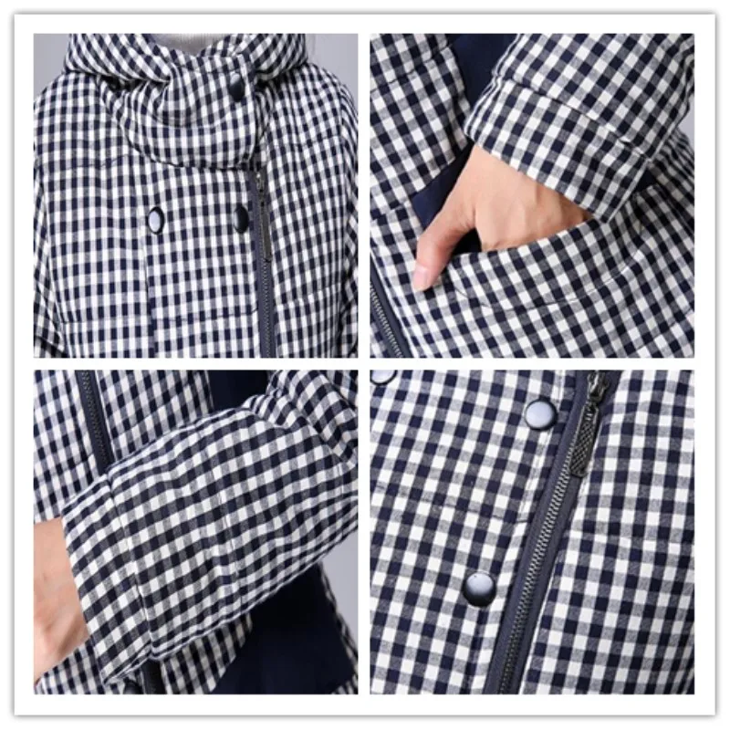 

2019 New Women Winter Jacket Warm Thicken Loose Large Size Long Cotton Coat Fashion Trendy plaid Hooded Parka Outerwear CW118