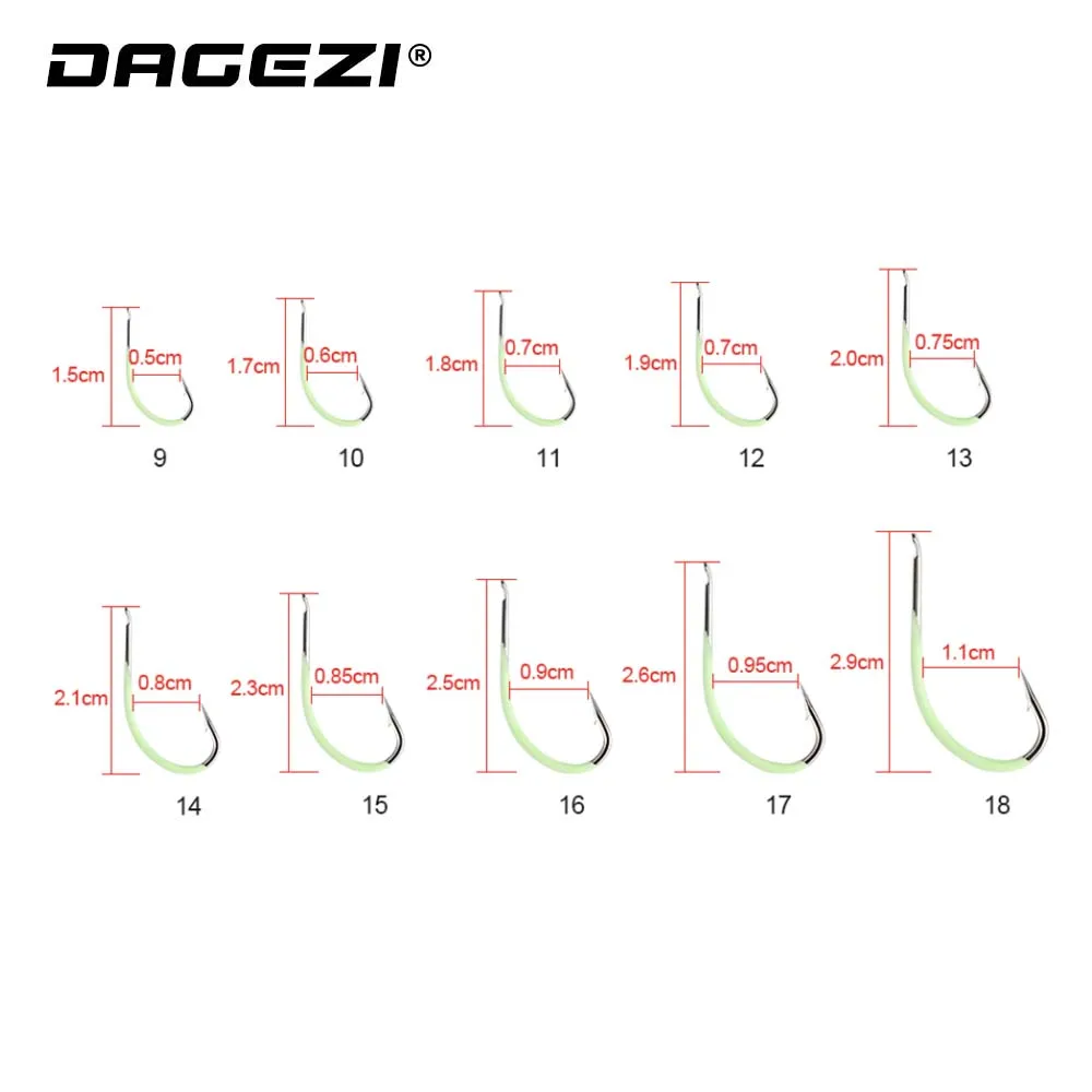 DAGEZI 10 шт./лот светящийся рыболовный крючок из высокоуглеродистой стали #9 #18