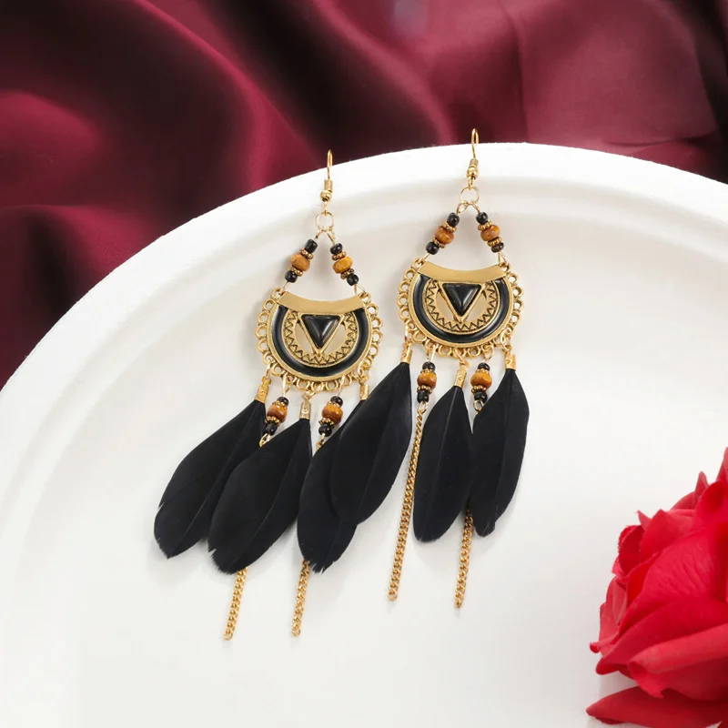 Винтажные богемные серьги Hesiod с бахромой и перьями в морском пляжном стиле