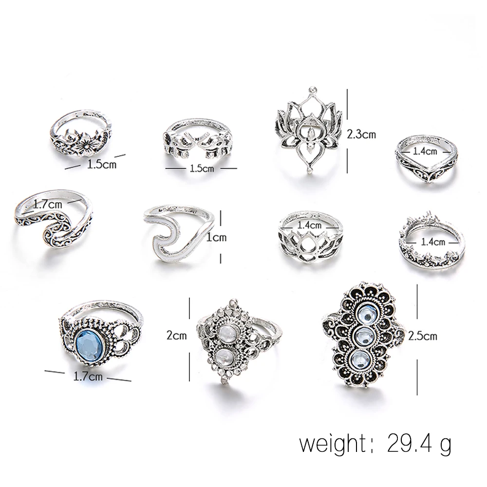 11 шт./компл. Богемские кольца пирсинг в форме лотоса для серфинга слон резные