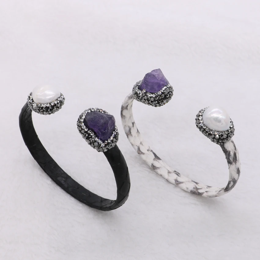 Браслет из натуральной змеи регулируемый браслет перламутровых бусин с