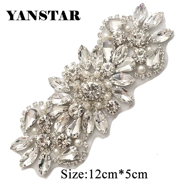YANSTAR 5 шт. 12*5 см Прозрачные аппликации со стразами из розового золота для ремешок для свадебного платья YS847 - Цвет: Silver