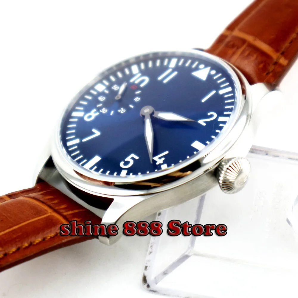 Мужские часы PARNIS с синим циферблатом и коричневым ремешком 44 мм 6497 17