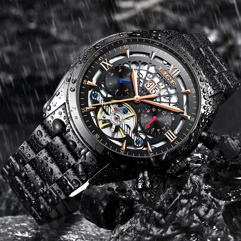 Часы наручные LIGE Мужские механические брендовые роскошные классические