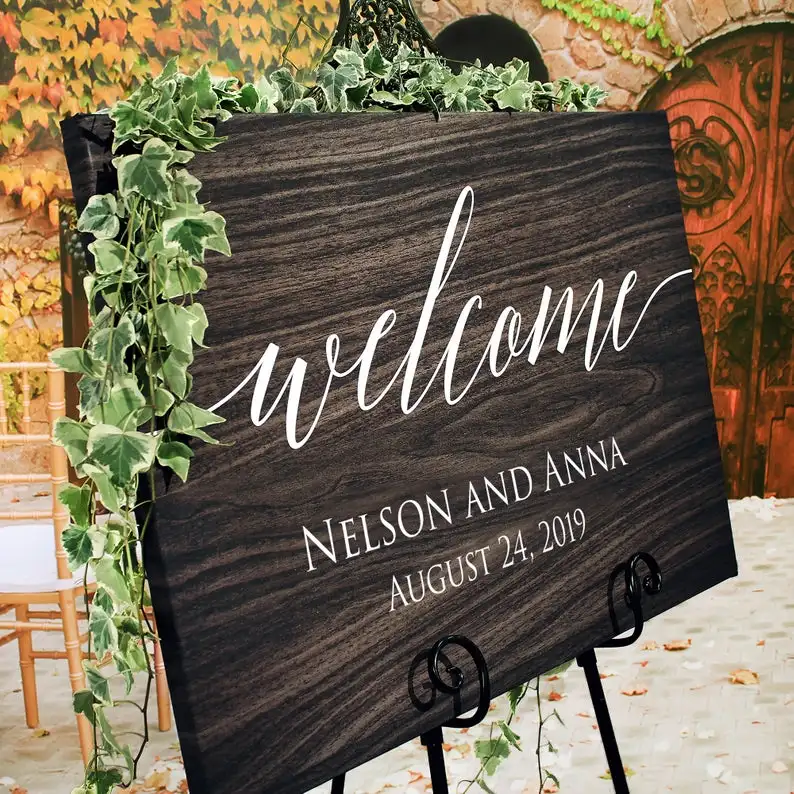 Персонализированные Свадебные знак Добро пожаловать простые настенные наклейки