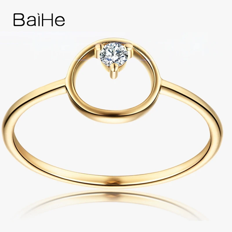 BAIHE Solid из 18 ти кратного желтого золота 0.05ct H/SI Круглый Природные Алмазы кольцо для