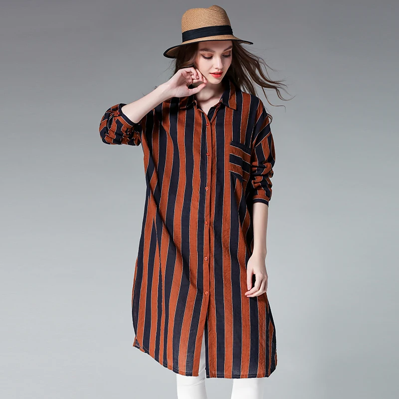 2017 модные дизайнерские женские в полоску длинная блуза Большие размеры 4XL