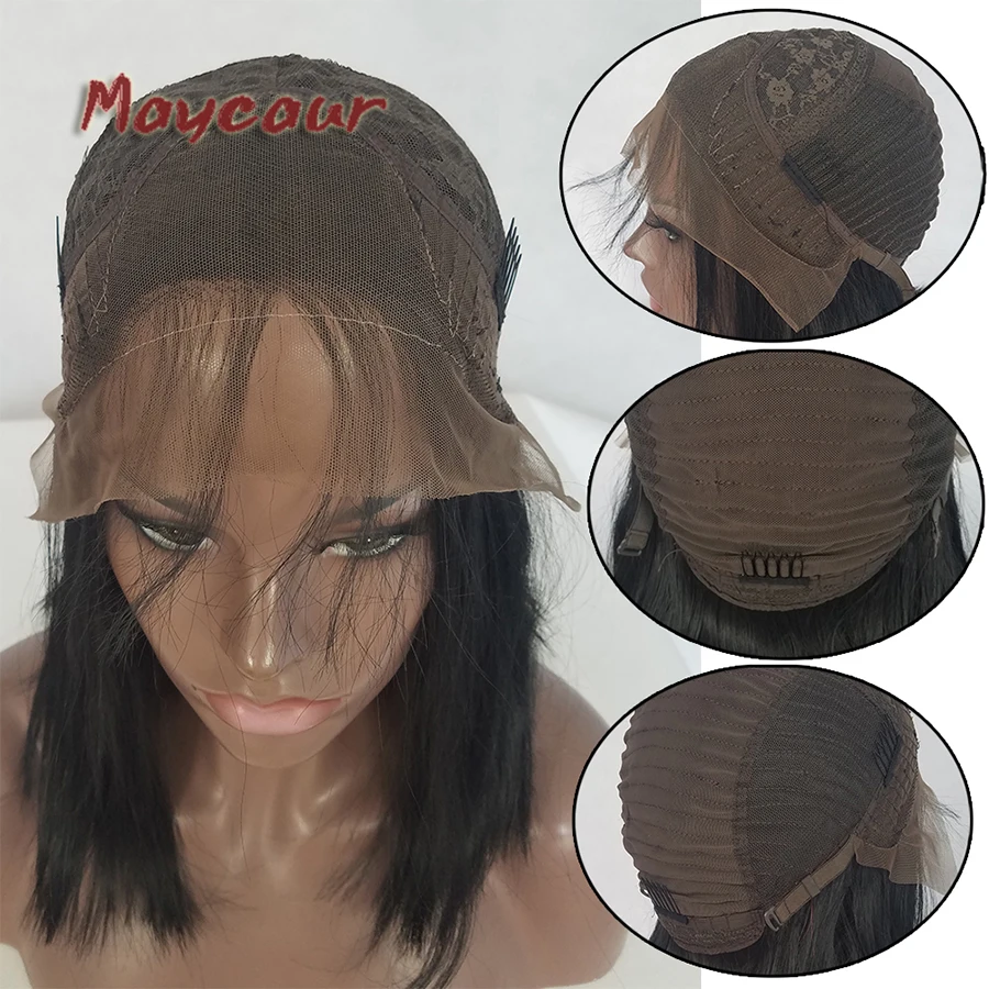 Maycaur Ombre красный цвет тела Волнистые парики с челкой Glueless термостойкие синтетические парики на кружеве для черных женщин