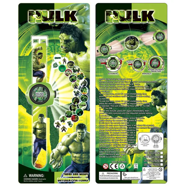 Hulk 3D мультфильм электронные игрушки для детей Мстители Железный человек игрушка Человек-паук часы Детские проекционные часы детские игрушки подарок на день рождения - Цвет: Hulk