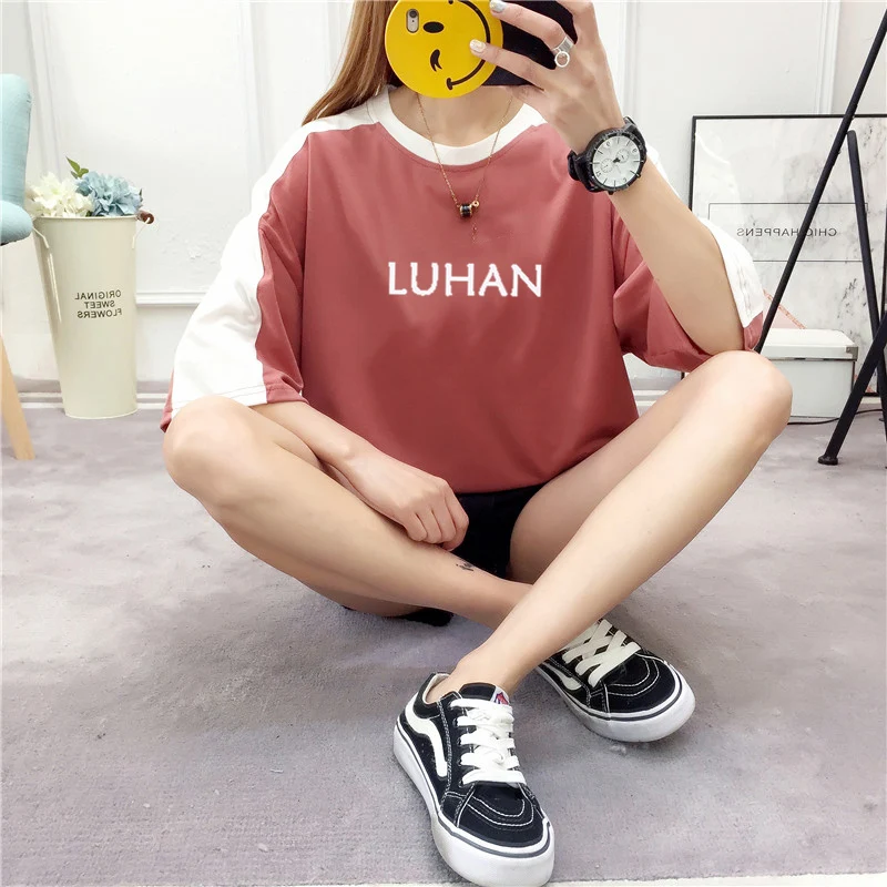 Rosy 6 Ulzzang рубашка Харадзюку каваи Женская хлопчатобумажная рубашка Топ тройники Лето размера плюс Kpop EXO Kpop футболка женская уличная рубашка - Цвет: Rosy 6