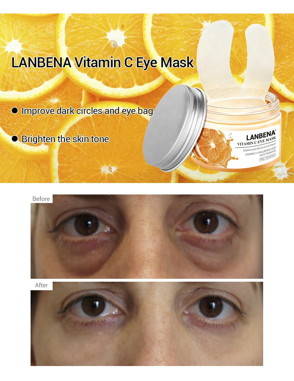 LANBENA патчи для глаз уход за лицом патчи под глазамаска для глаз Vitamina C подушечки для глаз уменьшает темные круги мешки морщины у глаз восстанавливающий, Увлажняющий Укрепляющий сыворотка для ухода за кожей лица