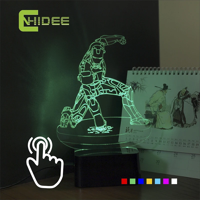 USB Новинка для Железный человек семь Цвета LED RGB Настольная Настольные лампы