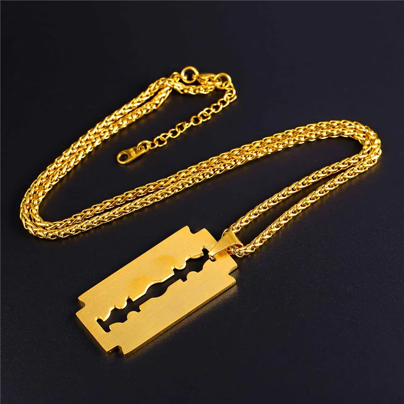 Collare Classic Shave blade Necklaces &amp Pendants Gold/Black Color Stainless Steel Wholesale Hip-hop Necklace Women Men P243 | Украшения