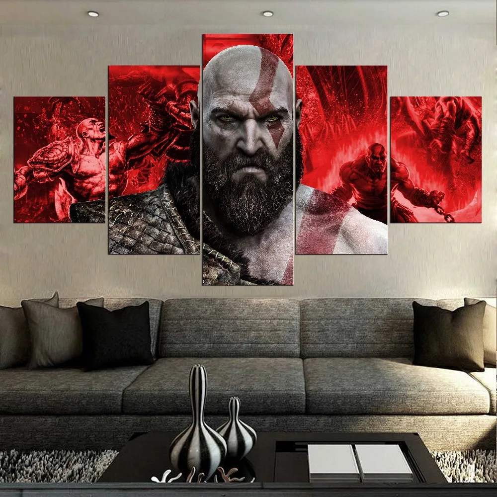 Современные украшения, God War, холст, искусство, 5 шт., домашний декор, произведение искусства, HD, пирнт Кратос, картина, плакат, настенное искусство в гостиной, в рамке