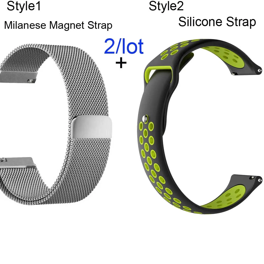 Silver-Black Green Для Xiaomi Amazfit GTS браслет ремешок для часов Amazfit Bip ремешок для часов Amazfit GTR 42 мм Миланская нержавеющая сталь 20 мм силиконовый ремешок - Цвет: Silver-Black Green